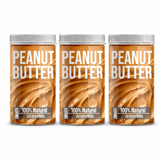 Three jars of clever foods natural peanut butter main product page image