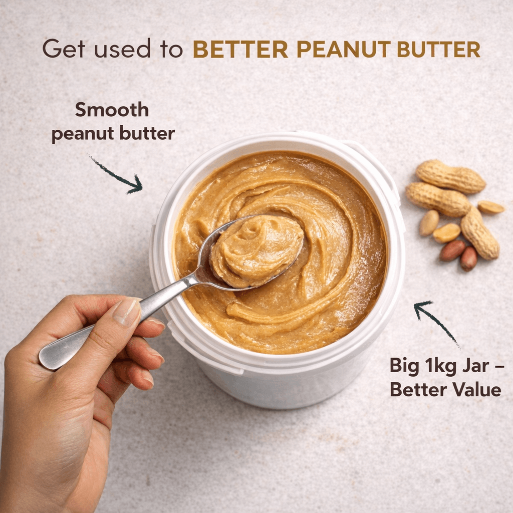 1kg tub peanut butter top view open jar Clever Foods